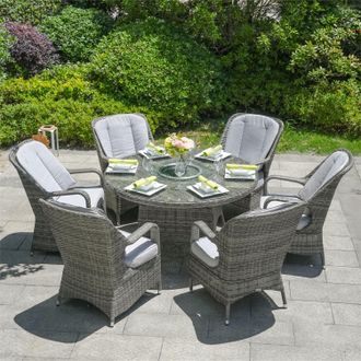 Direct Wicker 6-Seater Aluminum Round Dining Table Set with Rotating Glass Tray, UV-Resistant PE Wicker, D135xH72cm, Brown in Grey | Size: 6 Person