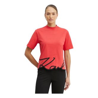 Karl Lagerfeld Tops, Dames, Rood, S, Katoen, Signature Hem T-shirt