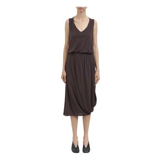 Christophe Lemaire Midi Dresses, female, Brown, Size: S Double Layer Drape Dress