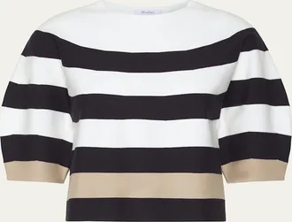 Max Mara Voto Striped Knit Puff-Sleeve Top