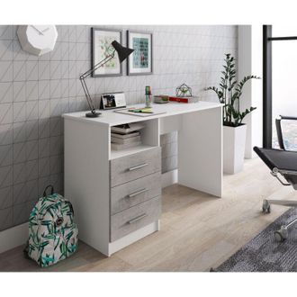 Dmora Scrivania Ardauli, Scrittoio multiuso, Tavolo per ufficio porta pc, Piano di lavoro, 120x48h75 cm, Bianco e Cemento - Dmora
