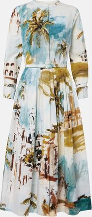 Oscar De La Renta Pleated printed cotton-blend cocktail dress