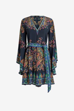 Etro Kurzes Kleid mit V-Ausschnitt aus Paisley-Seide
