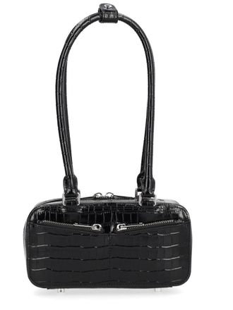 Self Portrait Crocodile-Effect Leather Shoulder Bag - Black