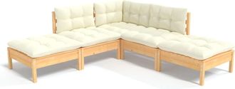 vidaXL Muebles De Jard&iacute;n 5 Piezas Cojines Madera De Pino Crema Vidaxl