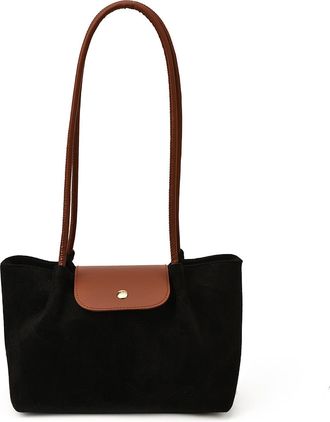 Generic Cymwer Faux Suede Retro Shoulder Bag All-Match Underarm Bag Work Tote Handbag (Black)