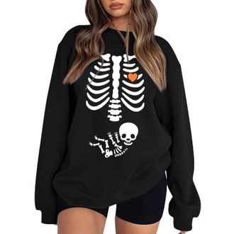 Generic Womens Halloween X-Ray Skeleton Maternity Sweatshirts Crewneck Pullover Fall Pregnancy Announcement Shirts Tops Halloween 2025