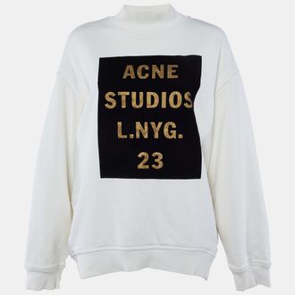 Acne Studios Cream Flocked Logo Cotton High Neck Sweatshirt M