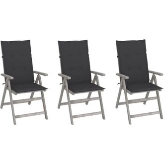 vidaXL Sillas Reclinables De Jard&iacute;n Con Coj&iacute;n 3 Pcs Acacia Masiva