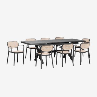 Sklum Set De Mesa De Jard&iacute;n Extensible Rectangular En Aluminio (180-240x90 Cm) Karena Y 8 Sillas De Jard&iacute;n Con Reposabrazos Omara Sklum