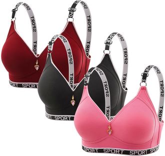 Generic Sports Bras Women Pack 3 Wireless Everyday Day Bra No Padded High Impact Brassiere Vest Tops Underwear Lightweight Comfort Daily Wear Bras with Adjust