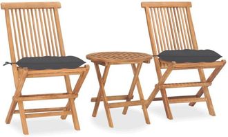 vidaXL Vidaxl - Set Comedor De Jard&iacute;n Plegable 3 Piezas Madera De Teca Cojines