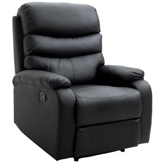 HOMCOM Manual Recliner Chair - PU Leather Recliner Armchair for Living Room with Footrest and Wood Frame - Black | TJ Hughes