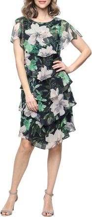 S.L. Fashions Metallic Floral Print Dress in Black Multi at Nordstrom, Size 16