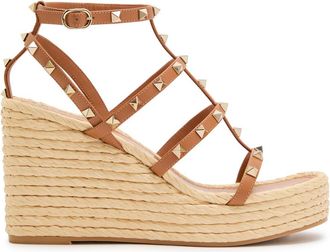 Valentino Garavani Rockstud 100 Leather Wedge Espadrilles - Tan - 40 (IT40 / UK7)