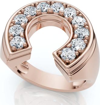 Pompeii3 Mens 3/4Ct Diamond Horseshoe Lucky Pinky Ring Gold Lab Grown