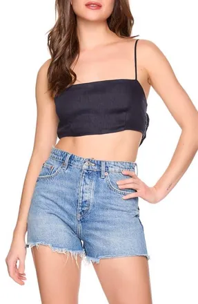 Susana Monaco Tie Back Linen Crop Camisole in Midnight at Nordstrom, Size X-Large