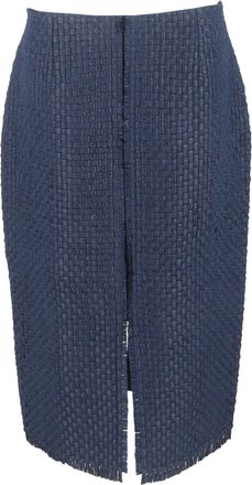 Roland Mouret Woven-Effect Midi Pencil Skirt in Navy Blue Polyester
