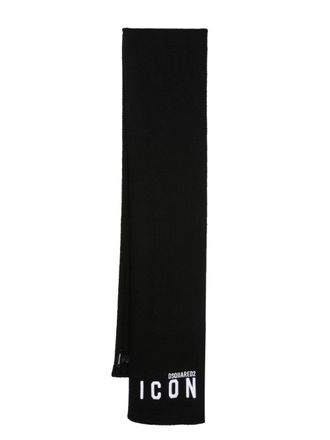 Dsquared2 Icon-print fine-knit scarf - Black