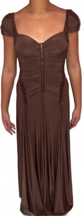MIGNON Beaded Jersey Gown In Brown