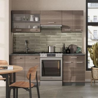 Vicco Mueble De Cocina R-line, Gris Noble/antracita, 200 Cm, Et Roble