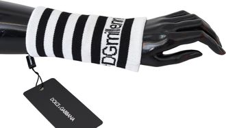 Dolce & Gabbana Black White Wool Dgmillennials Polsband herenfolie