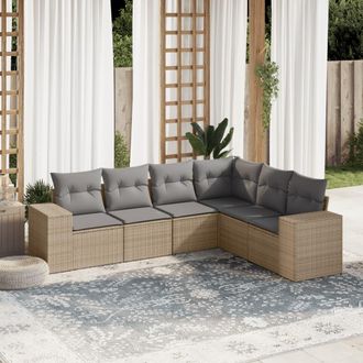 vidaXL Vidaxl - Juego De Sof&aacute;s Jard&iacute;n Con Cojines 6 Pzas Rat&aacute;n Sint&eacute;tico Beige