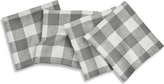 Solino Home Linen Dinner Napkins Set of 4, 20 x 20 Inch for Dining Table, Holiday and Everyday Table Decor - Buffalo Check in Grey And White at