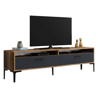 Dmora Dmora - Mueble De Televisi&oacute;n Eltanin, Aparador De Sal&oacute;n, Mueble Bajo Para Tv, Base De Pared Equipada, 180x47h35 Cm, Nogal Y Antracita, Con Embalaje Re