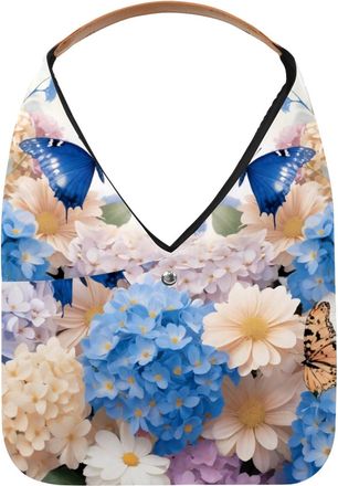 Generic Hydrangeas and Daisies Floral Butterflies Reusable Lightweight Grocery Bags - Foldable Into Compact Pouch, Washable & Sturdy, Multipurpose for Shoppin