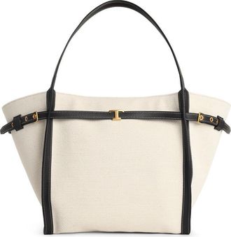 Tod's Tods Lear-Tasche Shopping Tim aus Canvas und Midi in Wei&szlig;