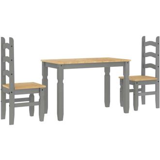 vidaXL 3 Piece Dining Set Panama Grey Solid Wood Pine Vidaxl