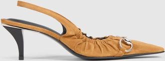 Gucci Womens Vittoria Slingback With Elastic, Orange, Suede