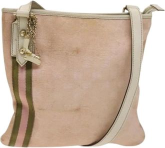 Gucci Pre-owned Cross Body Bags, female, Pink, Size: ONE SIZE Pre-owned GG Canvas Shoulder Bag with Charm