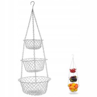 OEM Cesta Colgante De Fruta S&oacute;lida Para Cocina, Metal Plateado
