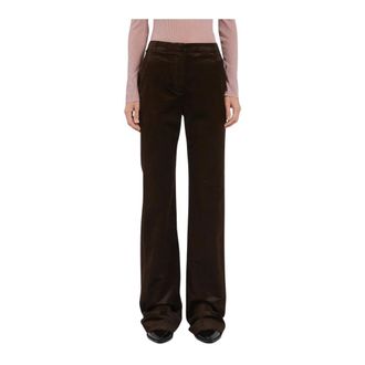 Marella Stretch Fluweel Flare Broek - Dames - Broeken - Bruin - Maat: 2XL Zijde