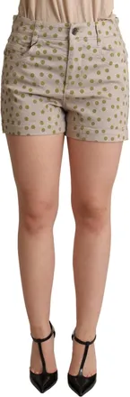 Dolce & Gabbana Womens Beige Polka Dots Denim Cotton Stretch Shorts Elastane