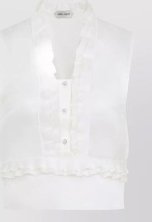 Alberta Ferretti silk ruffled sleeveless v-neck blouse
