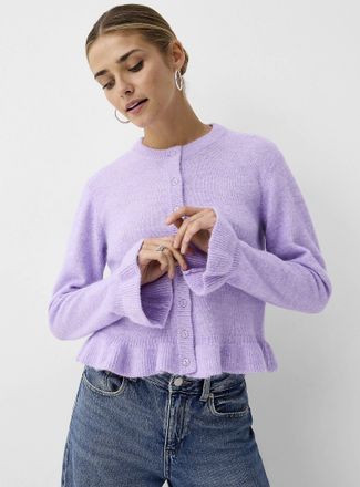 Jack & Jones Womens Evi ruffled trim boxy-fit Cardigan Sweater