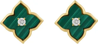 Effy 14K Yellow Gold Diamond & Malachite Motif Stud Earrings in 14K Gold at Nordstrom