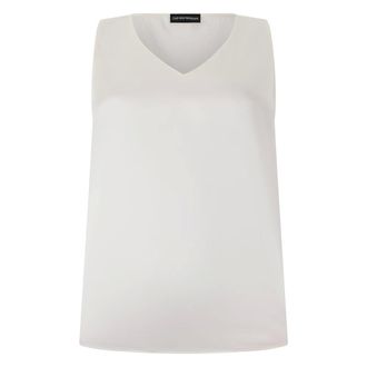 Emporio Armani Sleeveless Tops, female, White, Size: S Top with V-neck in satin