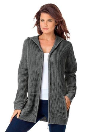 Roaman's Plus Size Waffle Knit Zip-Front Relaxed Hoodie in Medium Heather Grey at Nordstrom, Size Small