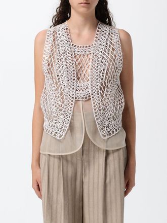 Emporio Armani Crochet Tailored Waistcoat with Square Neckline and Asymmetrical Hem