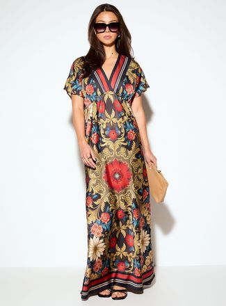 Icone Womens V-neck double-face satin maxi dress