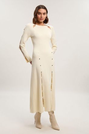 Karen Millen Womens Viscose Blend Stud Keyhole Detail Knit Maxi Dress - Cream Polyamide - Size X-Small