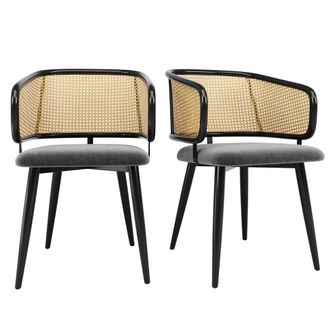 Urban Meuble Juego de 2 sillas con respaldo de rat&aacute;n y asiento de terciopelo gris