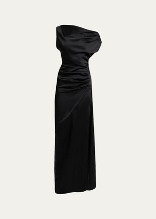 Proenza Schouler Isaline Draped Satin Off-The-Shoulder Column Maxi Dress