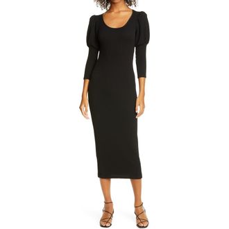 Smythe Juliet Sleeve Rib Midi Dress in Black Rib at Nordstrom Rack, Size Medium