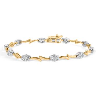 House of Brilliance 10K White and Yellow Gold 1.00 Cttw Diamond Oval Shaped Cluster Link Bracelet at Nordstrom