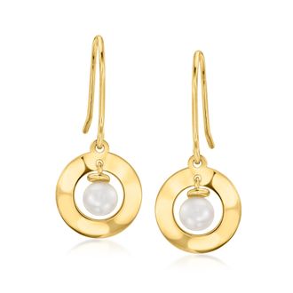 Ross-Simons 4-4.5mm Cultured Pearl Circle Drop Earrings in 10kt Yellow Gold